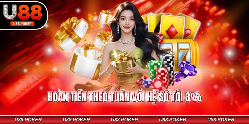 Khuyến mãi U88 Hoàn tiền theo tuần với hệ số tới 3%